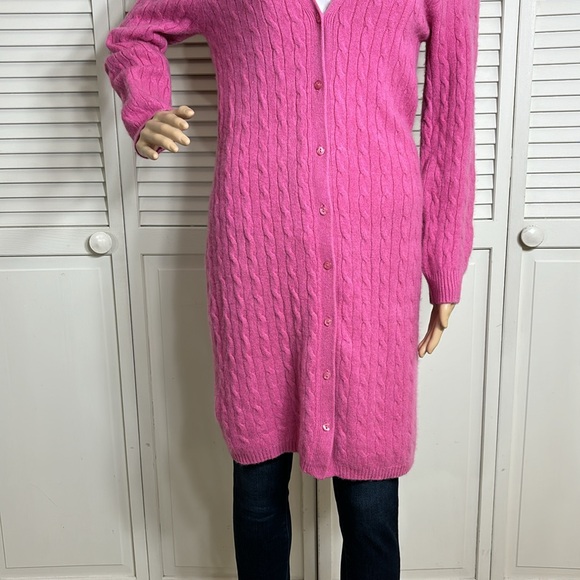 Sutton Studio Long Cable Knit Cashmere Pink Cardigan XL - Picture 3 of 12
